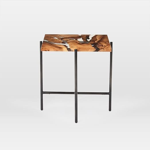 Epoxy Resin sunken Live Edge wood SQUARE Cocktail End Table