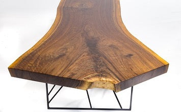 Azadirachta indica Darkened Live Edge Geo Metal Mesh Dining Table