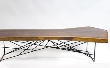 Azadirachta indica Darkened Live Edge Geo Metal Mesh Dining Table