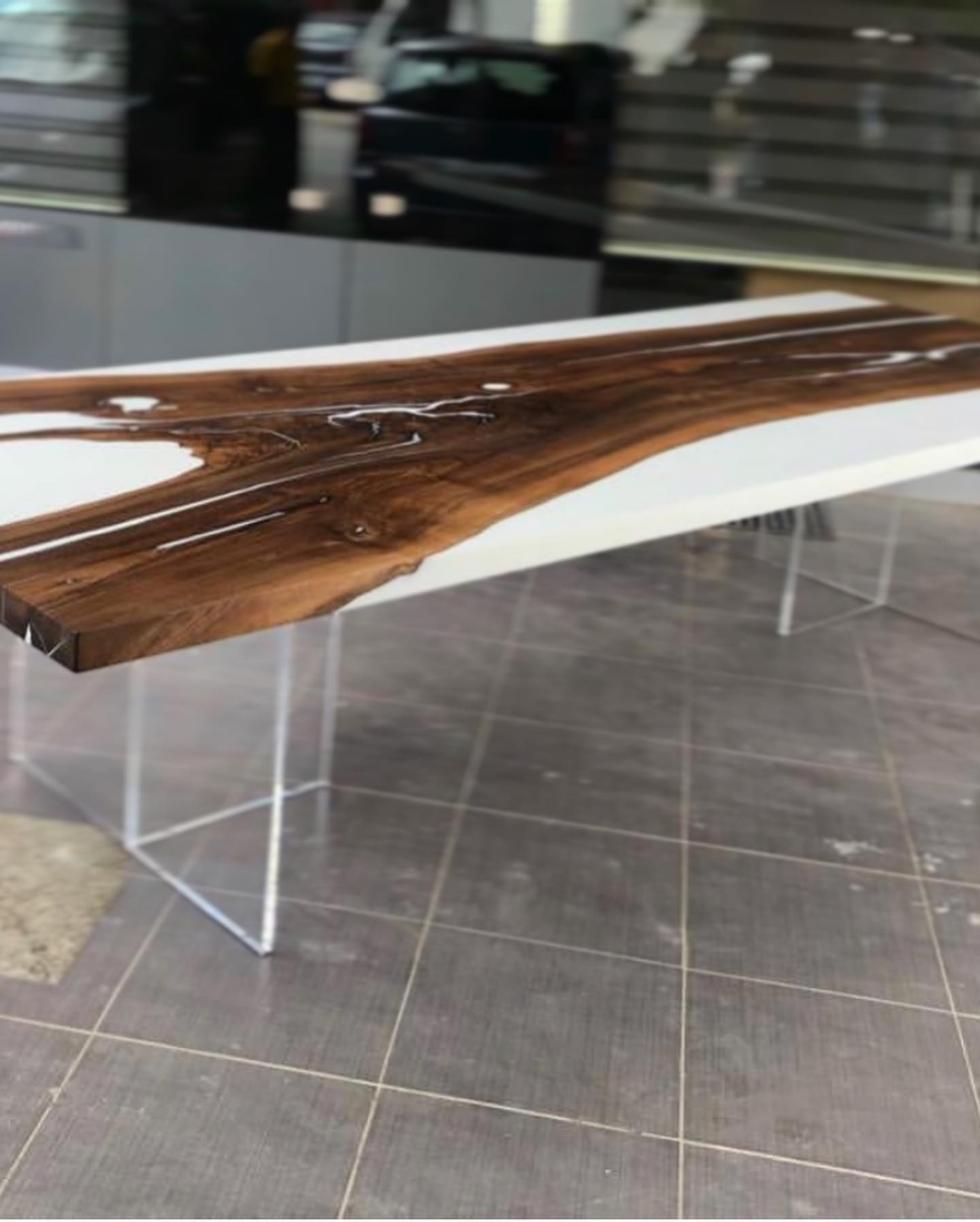 Ivory Epoxy Resin Live Edge Plexiglass Dining Table