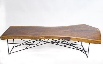 Azadirachta indica Darkened Live Edge Geo Metal Mesh Dining Table