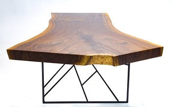 Azadirachta indica Darkened Live Edge Geo Metal Mesh Dining Table