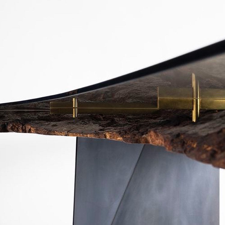 Brass Elements Live edge glass Dining Table