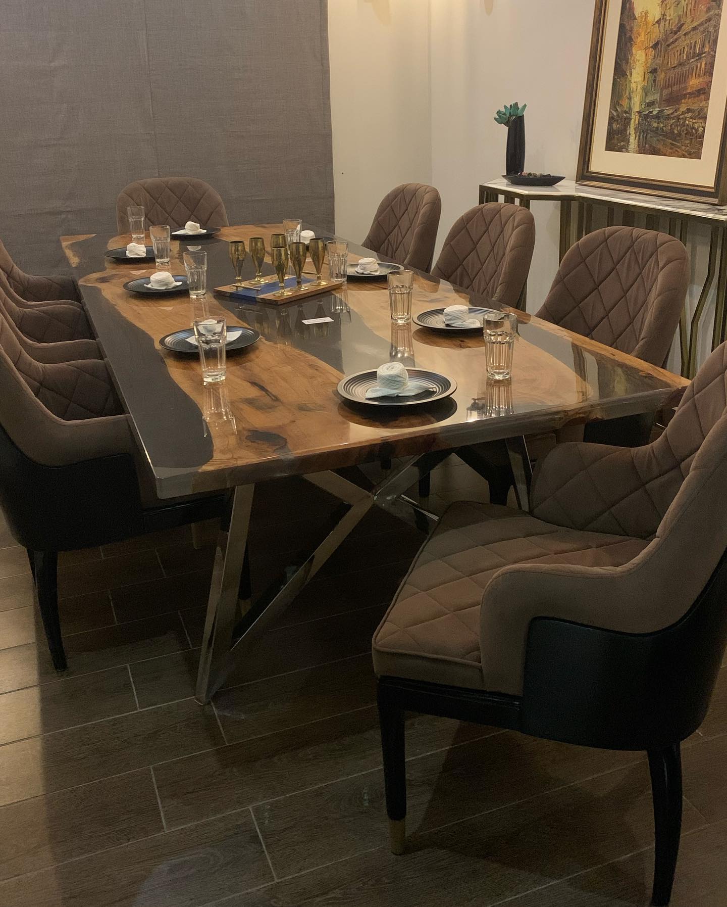 Double Scalene Epoxy Resin Live Edge Dining Table