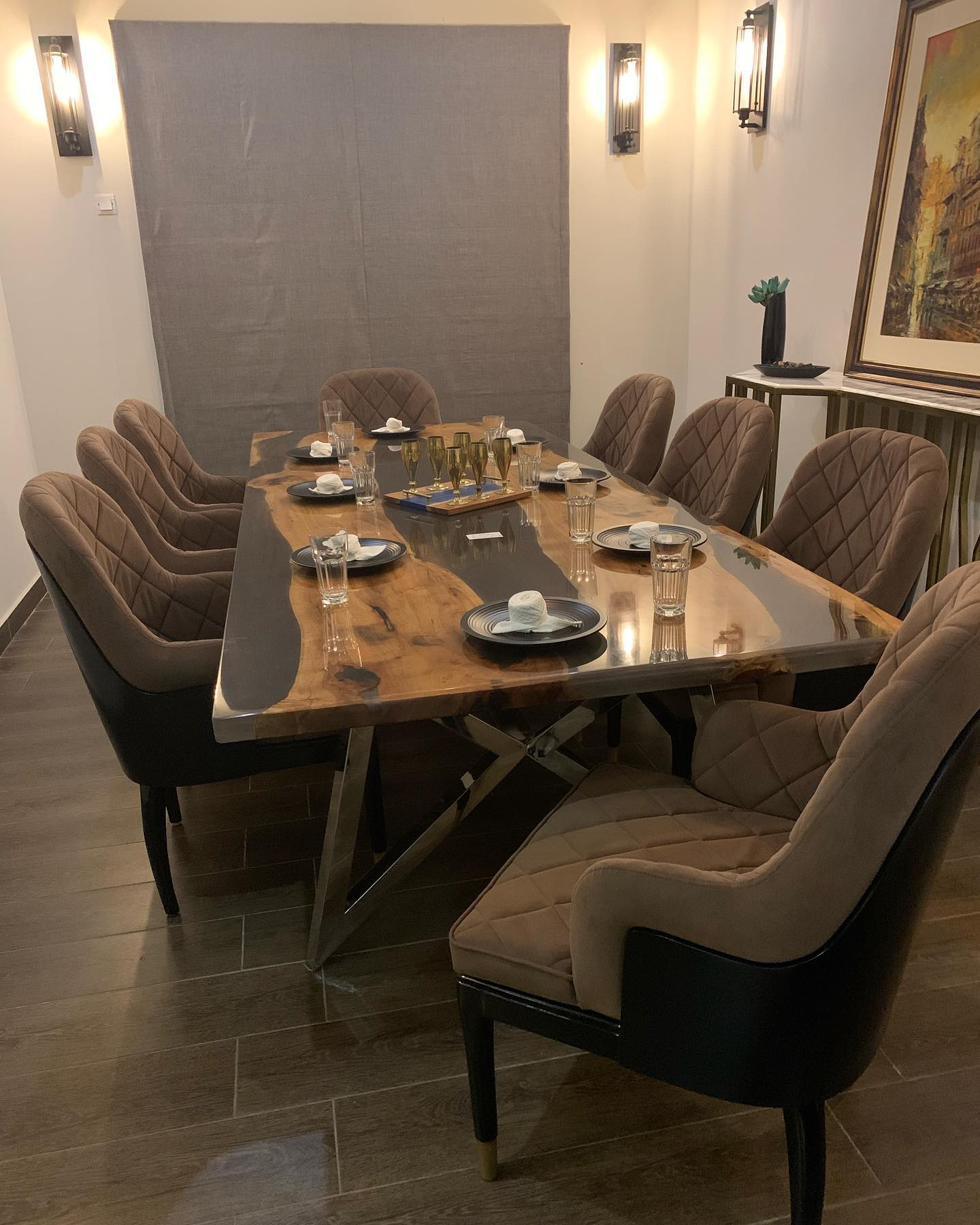 Double Scalene Epoxy Resin Live Edge Dining Table
