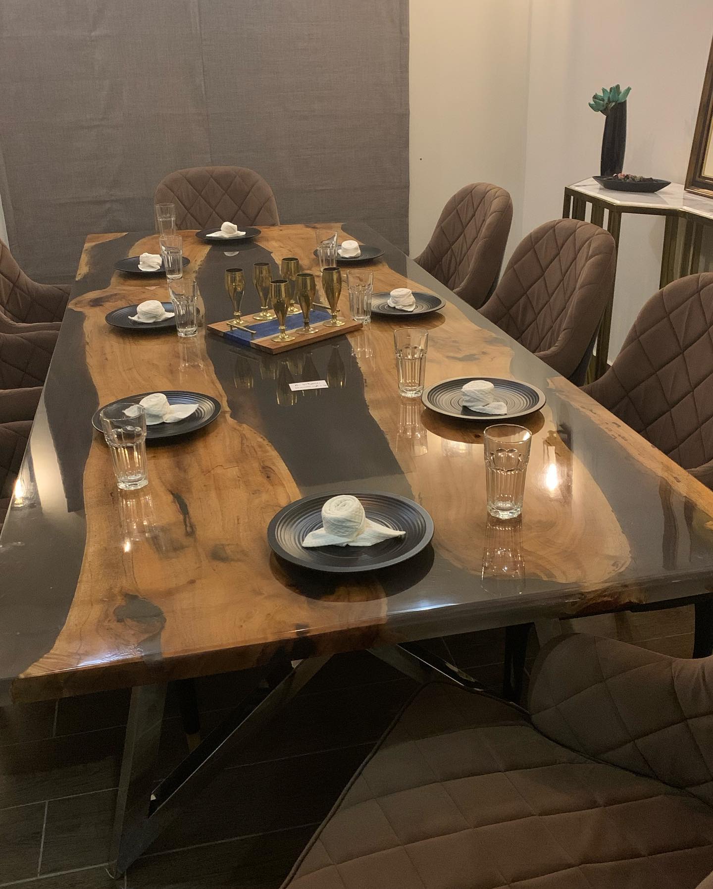 Double Scalene Epoxy Resin Live Edge Dining Table