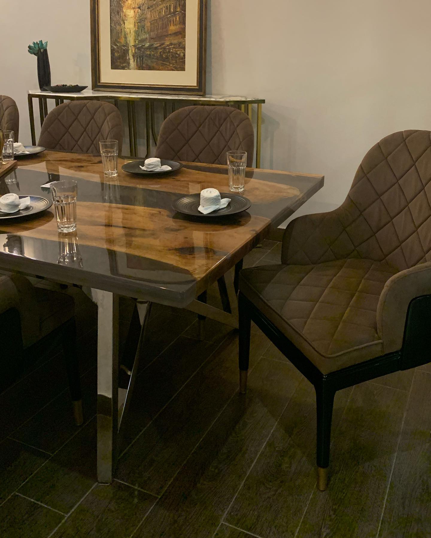 Double Scalene Epoxy Resin Live Edge Dining Table