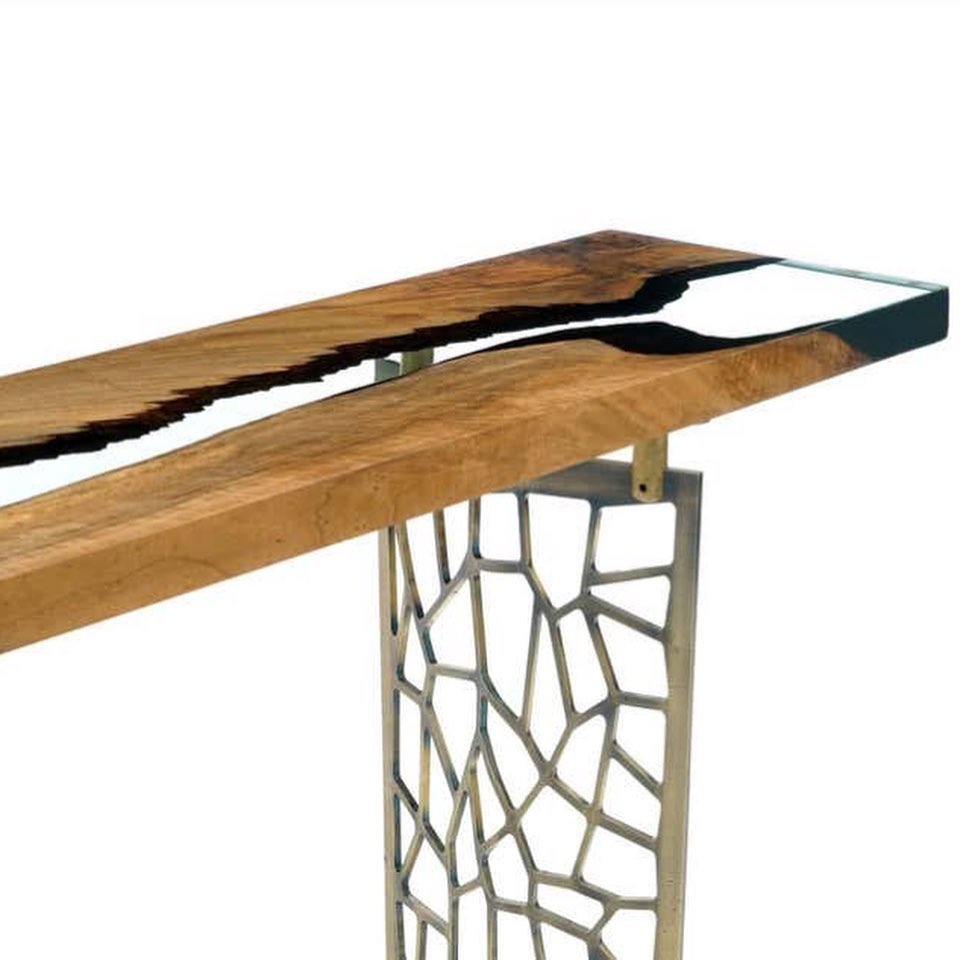Voronoi Epoxy Resin Live Edge Console.