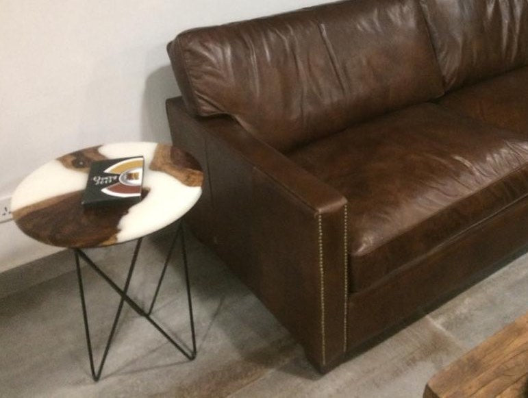 Ivory epoxy resin live edge side table