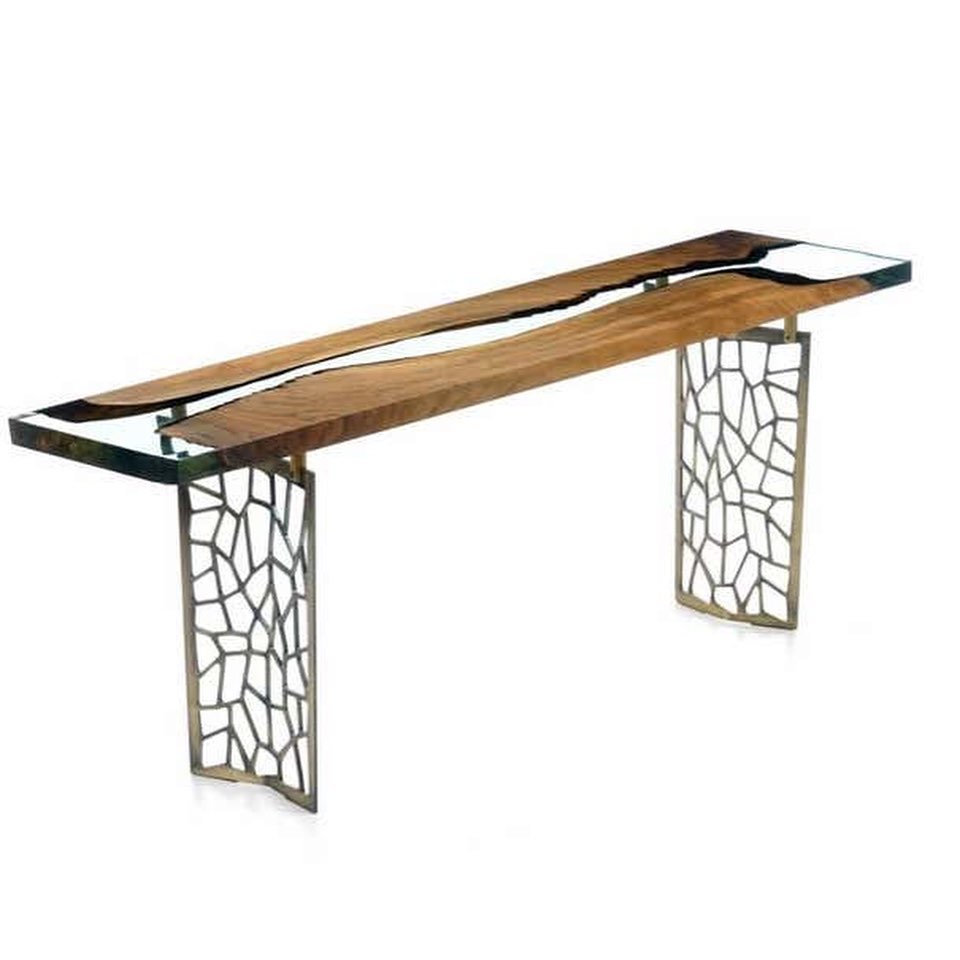 Voronoi Epoxy Resin Live Edge Console.