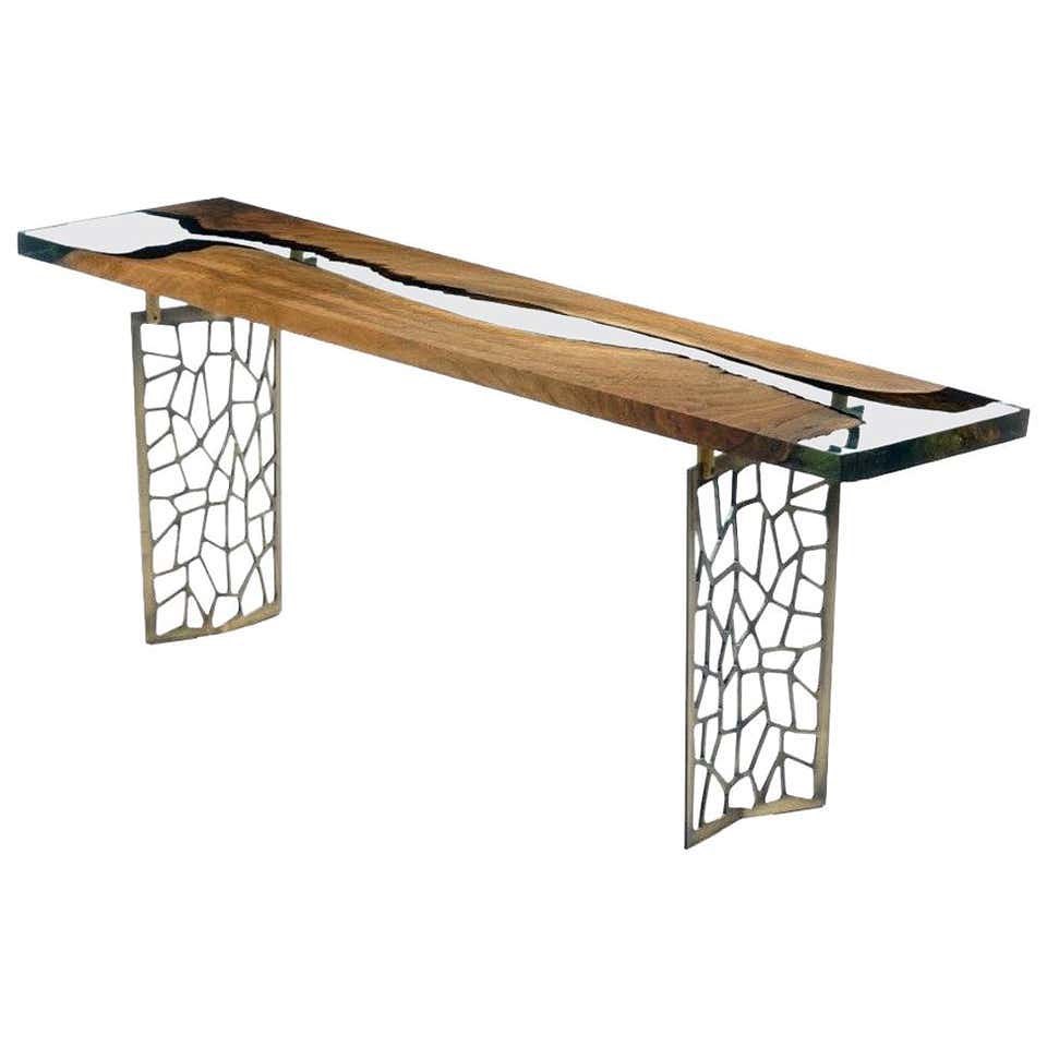 Voronoi Epoxy Resin Live Edge Console.
