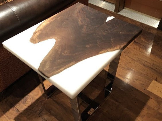 Ivory epoxy resin live edge side table