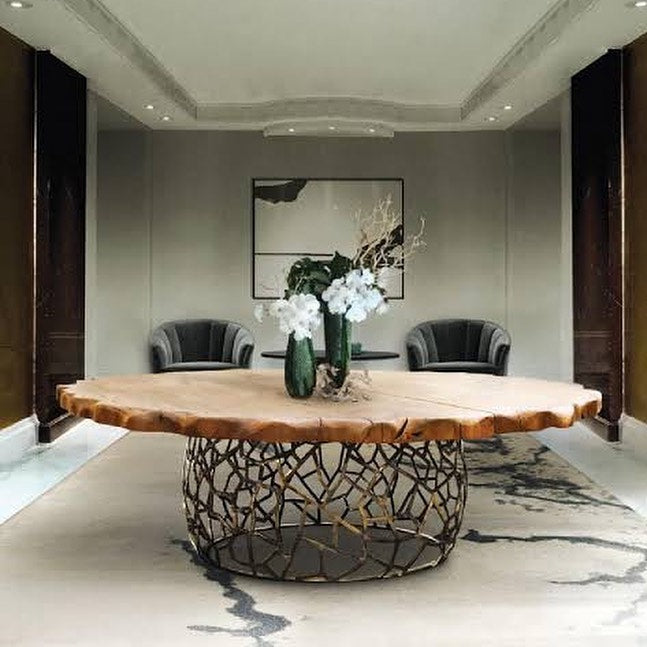Voronoi Round Live Edge Metal Mesh Dining Table