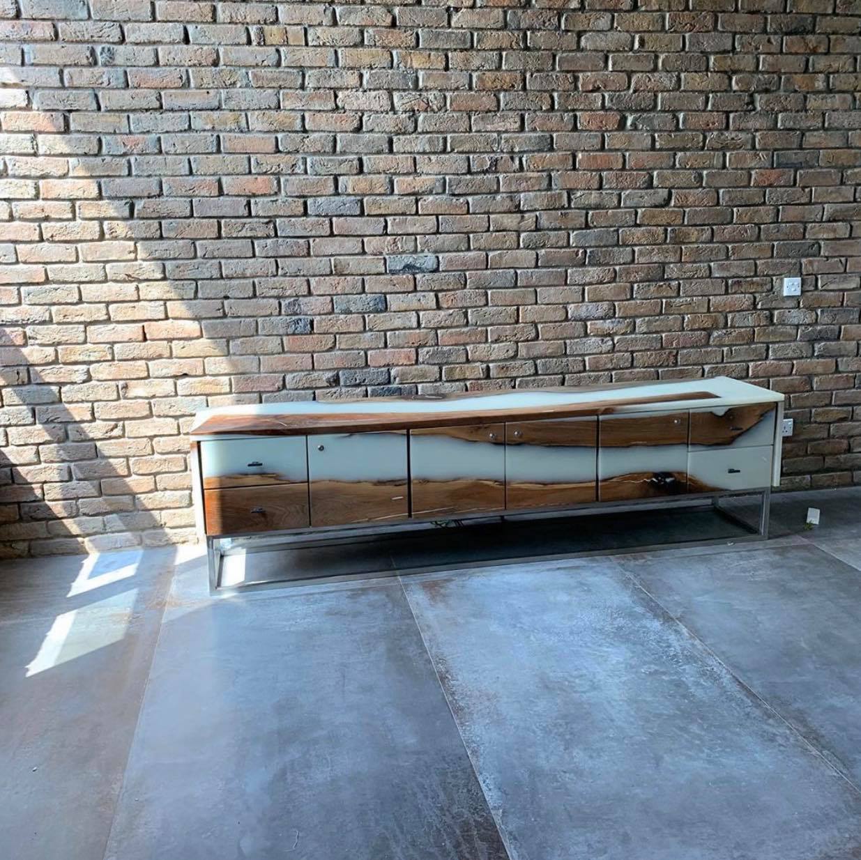 Ivory Epoxy Resin Live Edge Media ConsoleSide Board