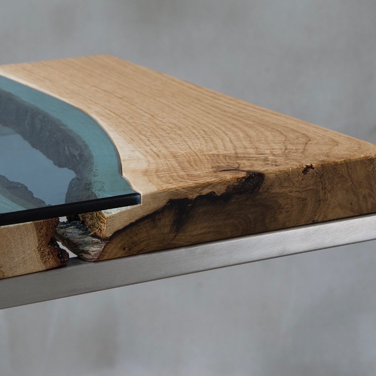 Glass river Live Edge Slide In Side Table