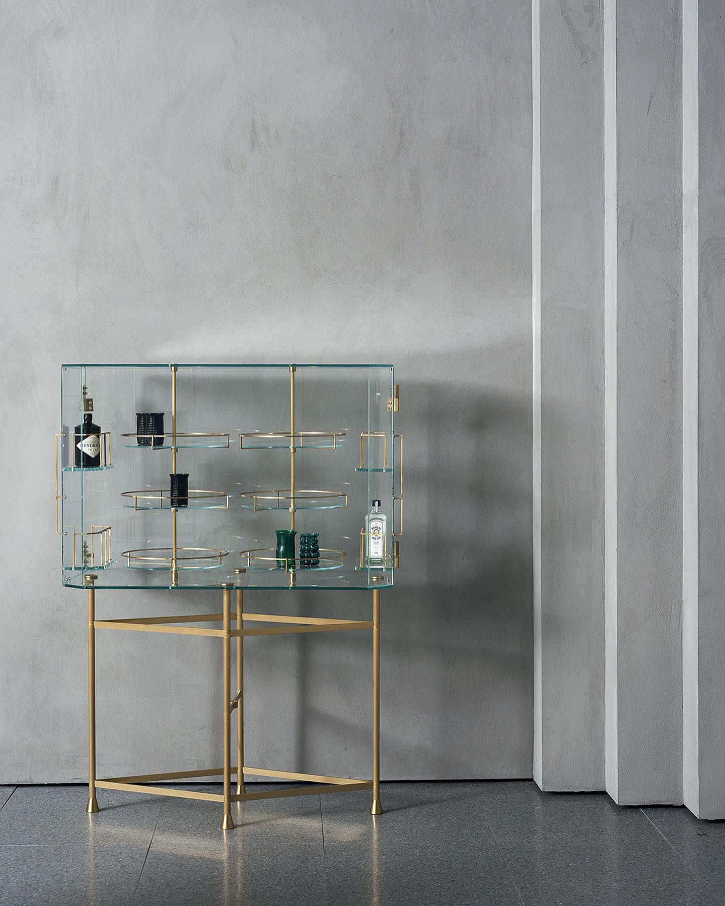 Float Glass & Brass Bar Cabinet