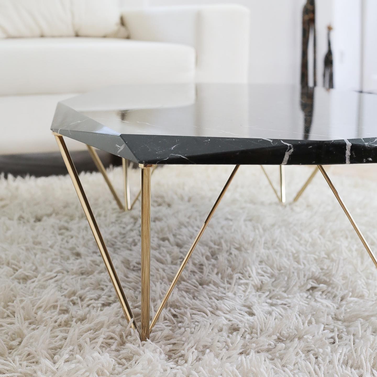 Beveled Marble & Brass Finish Manhattan Coffee Table