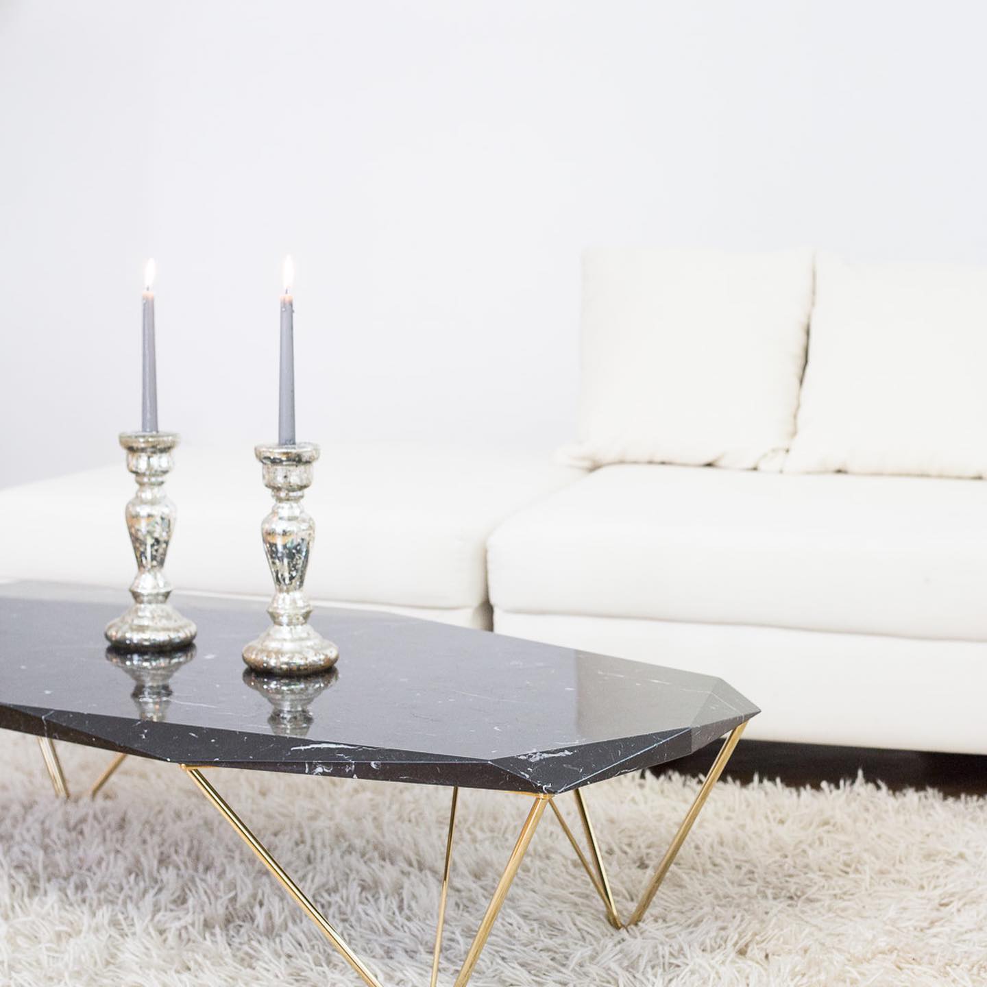 Beveled Marble & Brass Finish Manhattan Coffee Table