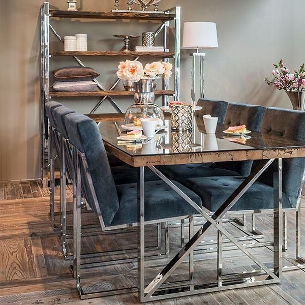 Luxe Kensington Reclaimed Railway Sleeper Oak Wood stainless steel Dining Table