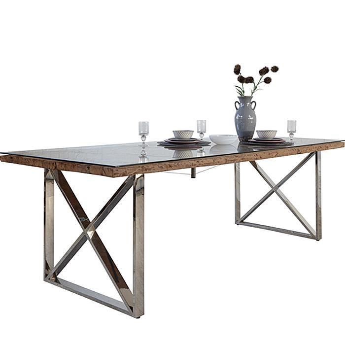 Luxe Kensington Reclaimed Railway Sleeper Oak Wood stainless steel Dining Table