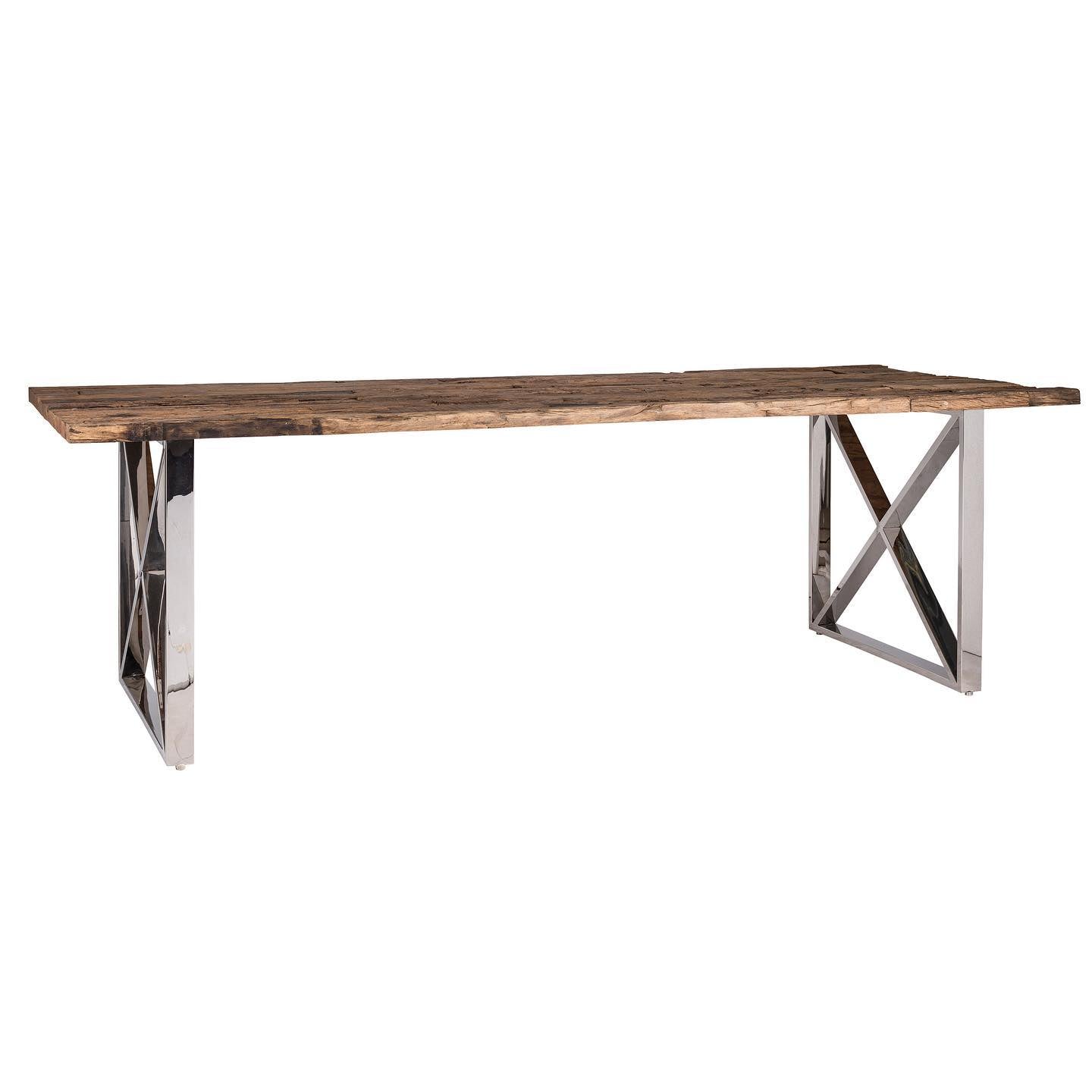 Luxe Kensington Reclaimed Railway Sleeper Oak Wood stainless steel Dining Table
