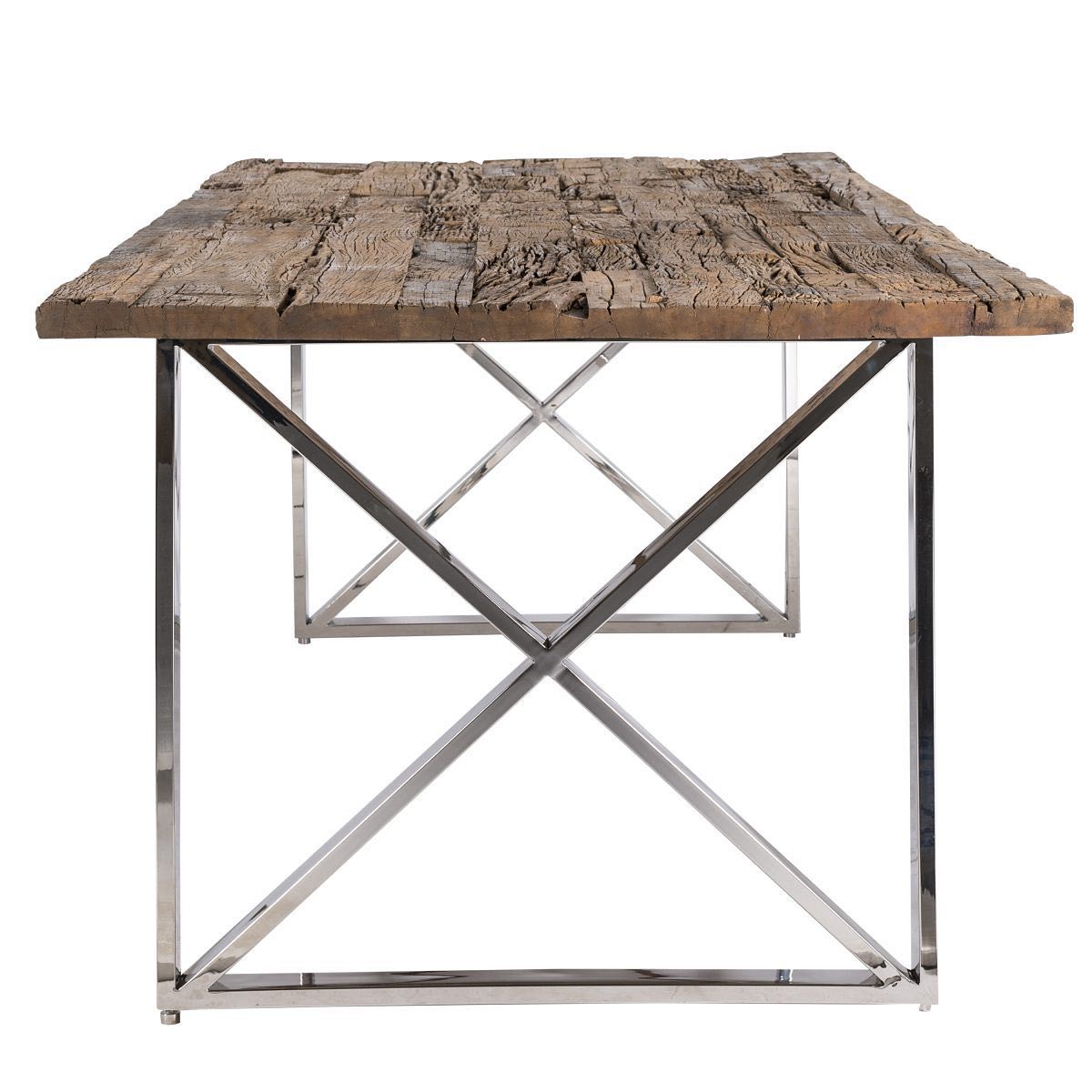 Luxe Kensington Reclaimed Railway Sleeper Oak Wood stainless steel Dining Table