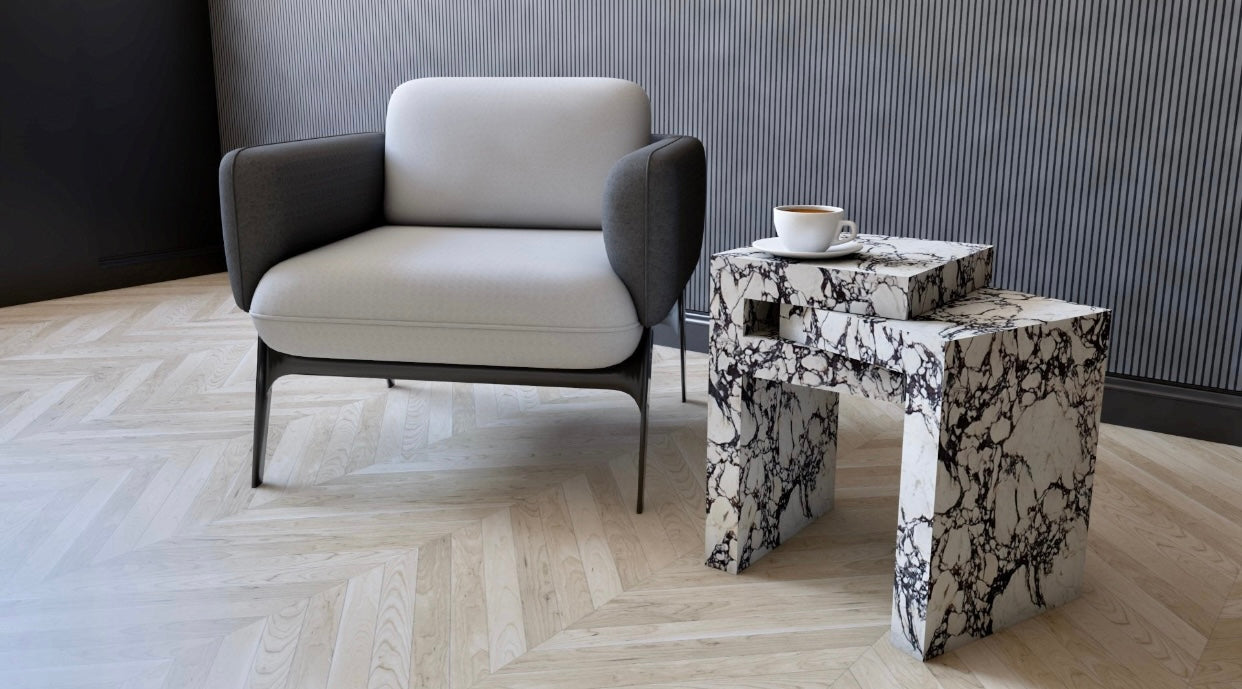 You&me Interlock Calacatta Viola end table – Jeffsfurniture